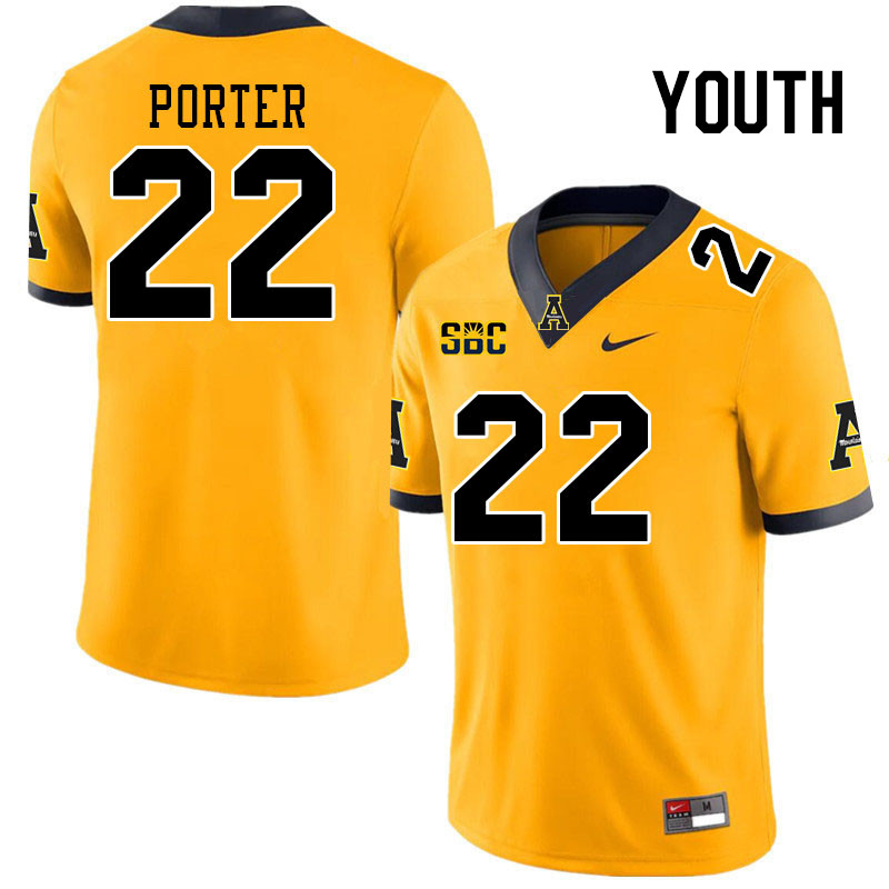Youth #22 DJ Porter Appalachian State Mountaineers College Football Jerseys Stitched Sale-Gold - Click Image to Close